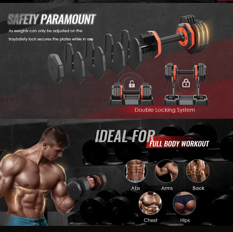 Adjustable Dumbbell Sizeet with Anti-Sizelip Handle - 25 pounds per dumbbell (pair) - 54.0 - Upgrade your home gym with adjustable weight and secure grip!