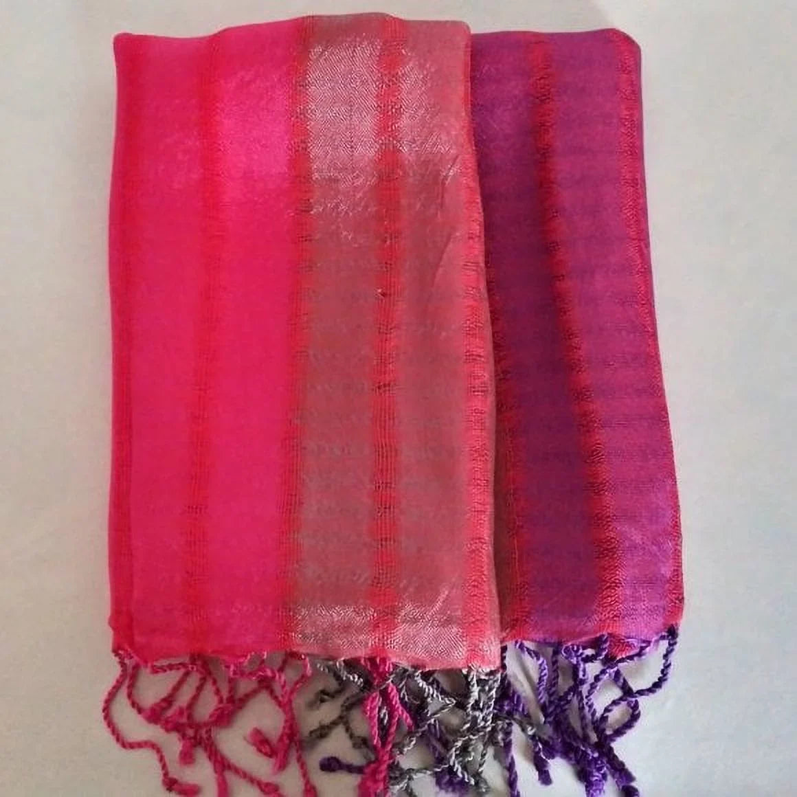 Tricolor Thick Sizetriped Vegan Sizeilk Sizehawl - Pink/Purple