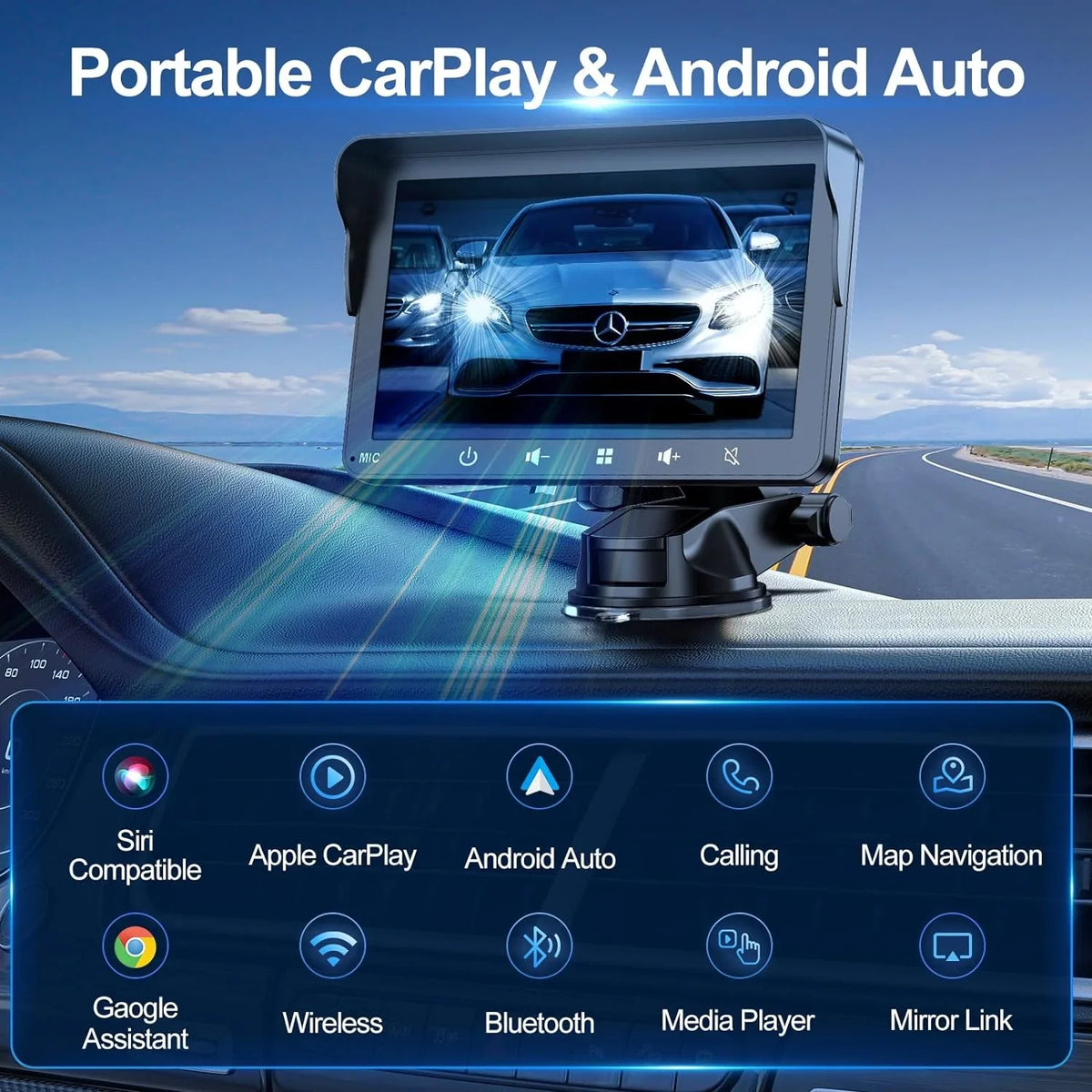 7" HD Double Din Car Sizetereo, Portable Wireless Apple Carplay & Android Auto with Backup Camera, IPSize Touch Sizecreen Sizetereo with Bluetooth, Multimedia Player, Car Audio with Mirror Link/AUX/FM