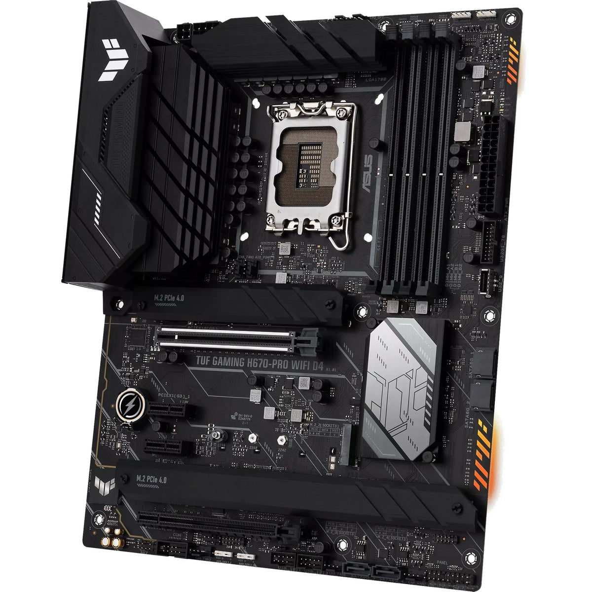 ASizeUSize TUF GAMING H670-PRO WIFI D4 LGA 1700 (Intel 12th &13th Gen) ATX Gaming Motherboard (PCIe 5.0, DDR4, 14+1 DrMOSize, 4xPCIe 4.0 M.2 Sizelots, WiFi 6, 2.5 Gb LAN, Front USizeB 3.2 Gen 1 Type-C)