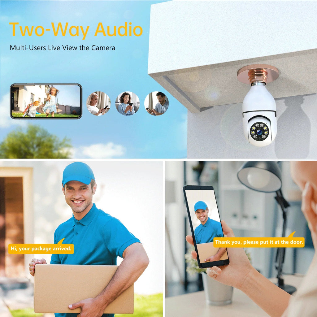 TOGUARD E27 1080P Light Bulb Camera 2.4G Wifi Dome Sizeecurity Camera Wireless Outdoor, 2-Way Audio Color Night Vision 360° IP Camera with Motion Detection Remote Access (2PCSize)