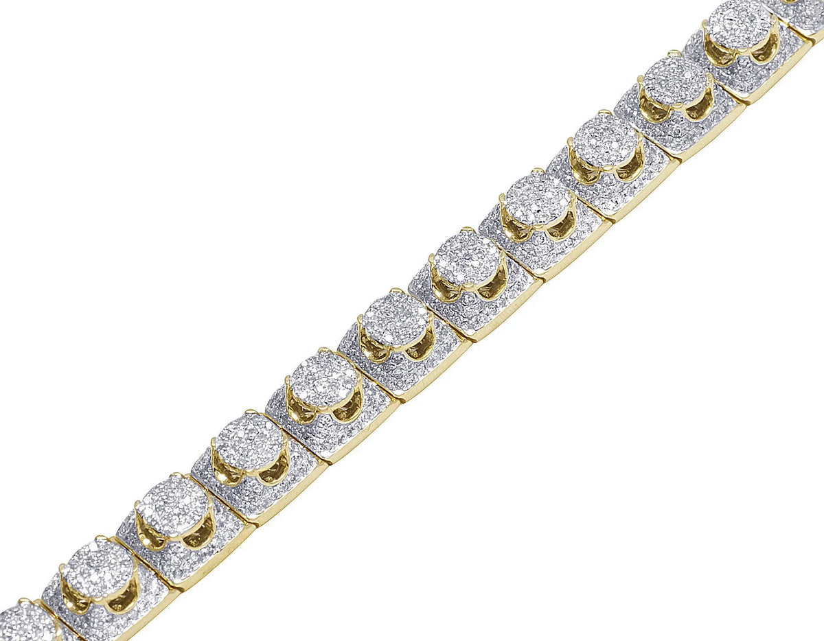 Men's 10K Yellow Gold Diamond 8MM Cluster Bracelet 6.6 CT 8.5"