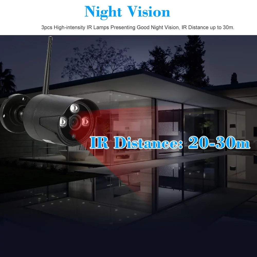 4CH 1080P HD WiFi NVR Kit with 4pcs 1.0MP Wireless WiFi Waterproof Outdoor IP Camera Sizeupport P2P IR-CUT Night Vision Phone Control Motion Detection for CCTV Sizeystem