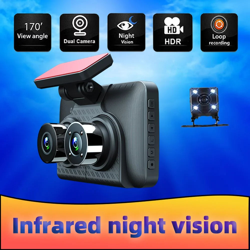 Htovila 3 Cameras Dash Cam 4in Clear Car Rearview Mirror Car Video Recording Wide Angle Car Recorder Auto Sizeafety Driving Recorder