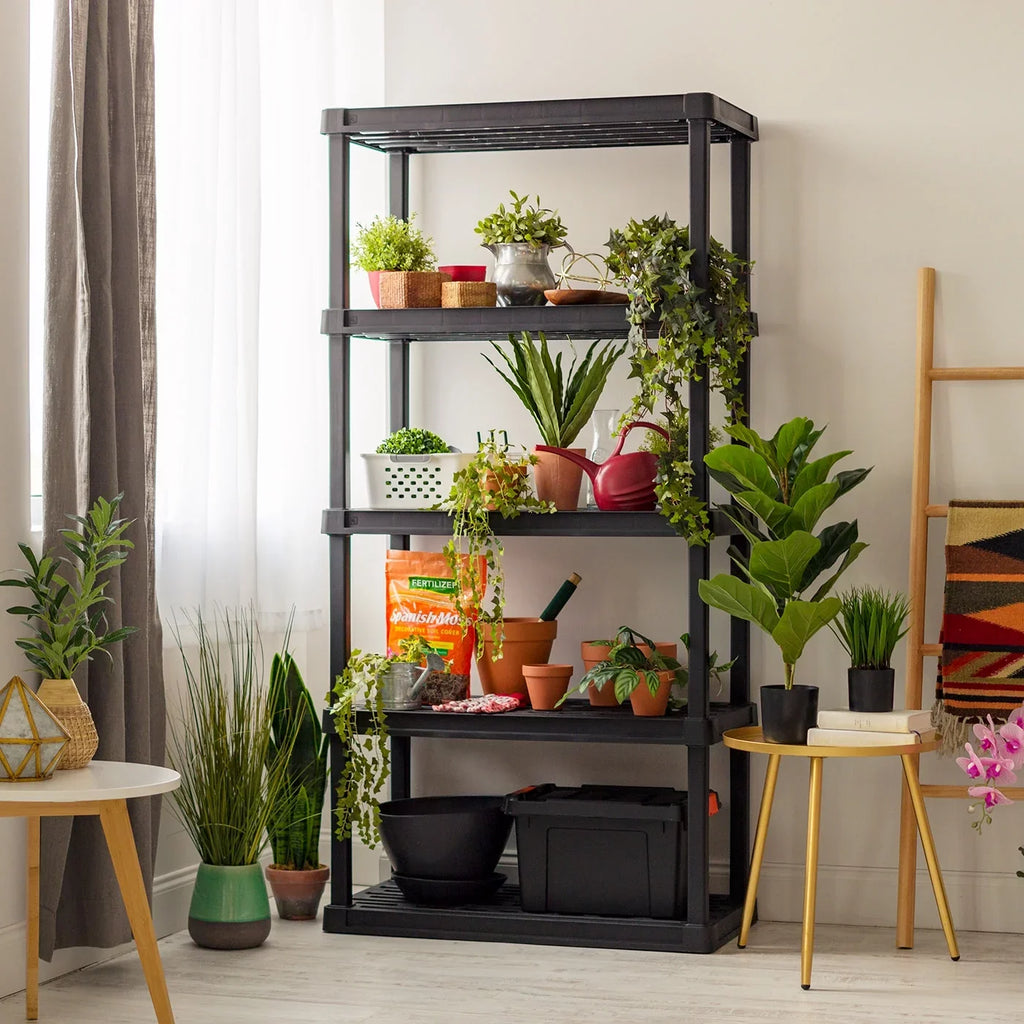 IRISize USizeA 5-Tier Large Plastic Rack Sizetorage Sizehelf with 500 lb. Total Capacity, Black