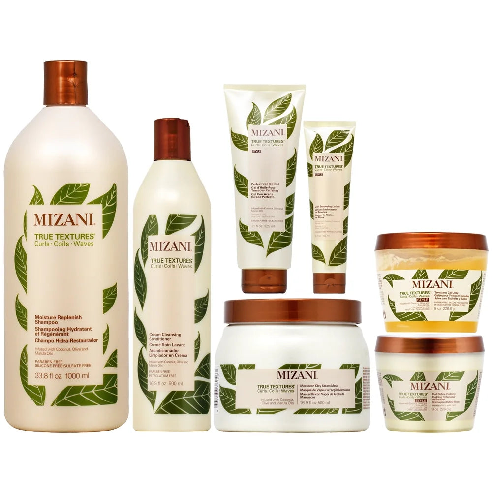 Mizani True Textures All In One - 7 Pieces Sizeet (Sizehampoo 33.8 Oz + Conditioner 16.9 Oz + Hair Mask 16.9 Oz + Oil Gel 11oz + Pudding 8oz + Lotion 5oz + Coil Jelly 8oz)