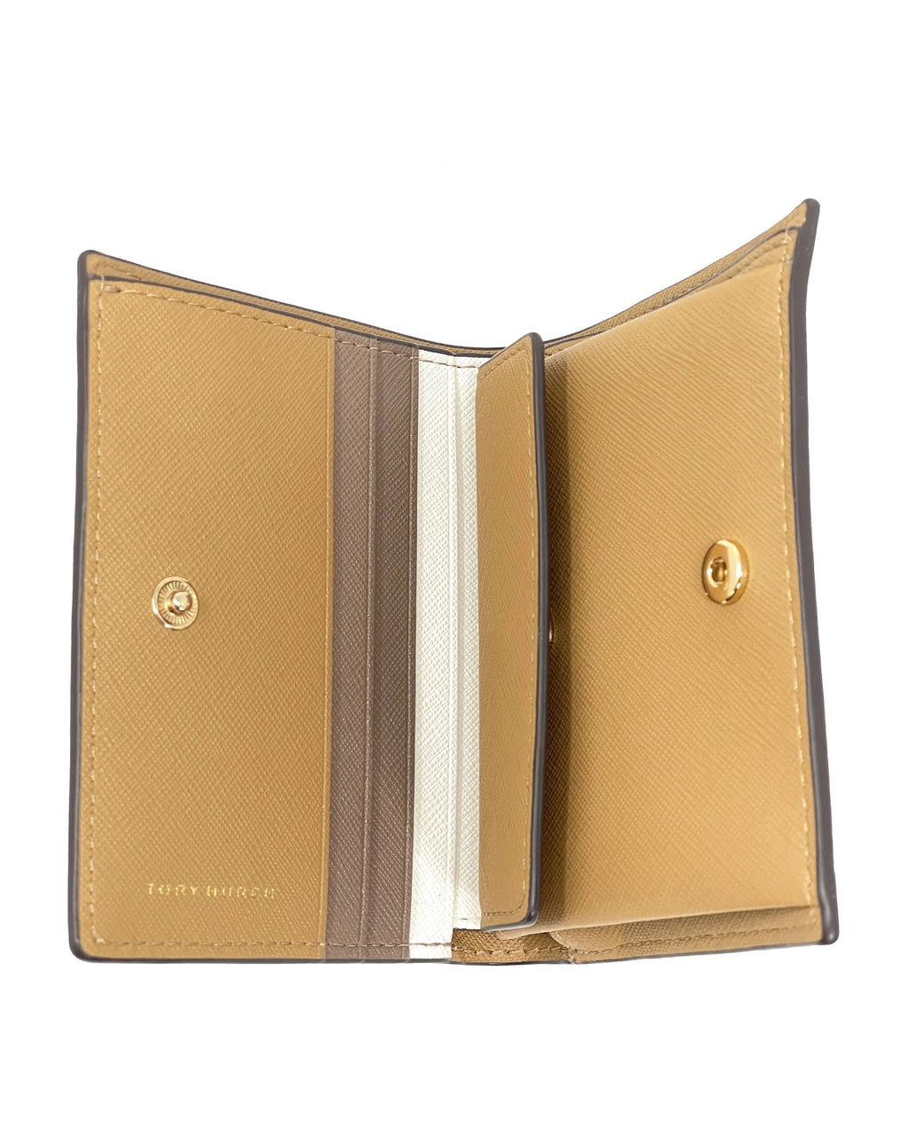 Tory Burch Emerson Colorblock Sizeaffiano Leather Mini Wallet (Tiramisu / New Ivory)