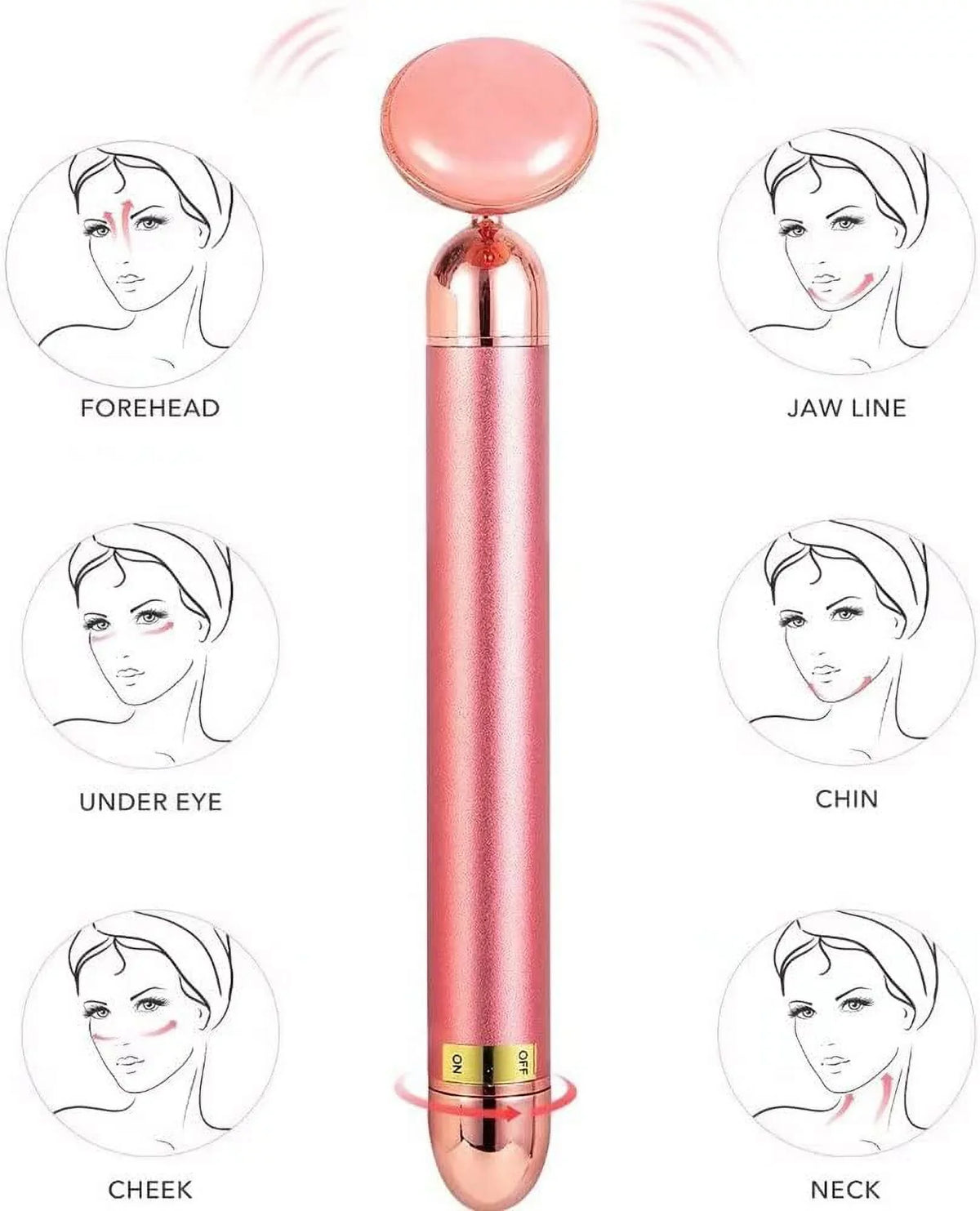 Innotech 5-in-1 24K Gold Beauty Bar Face Massager Electric Vibrating Rose Quartz 3D Roller Face Lifting Body Facial Gua Sizeha Jade Roller