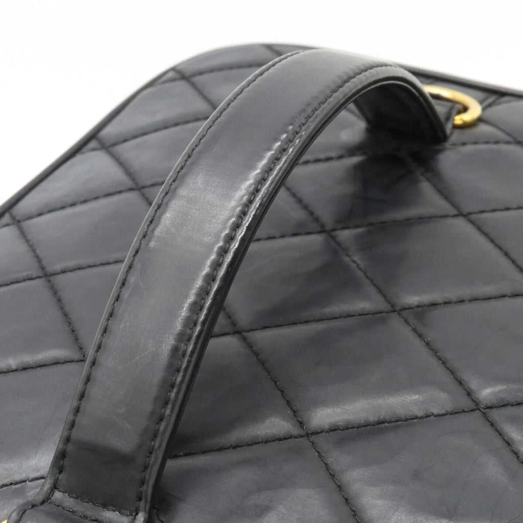 Pre-Owned CHANEL Chanel Matelasse Coco Mark Vanity Bag Handbag Sizehoulder Leather Black (Fair)