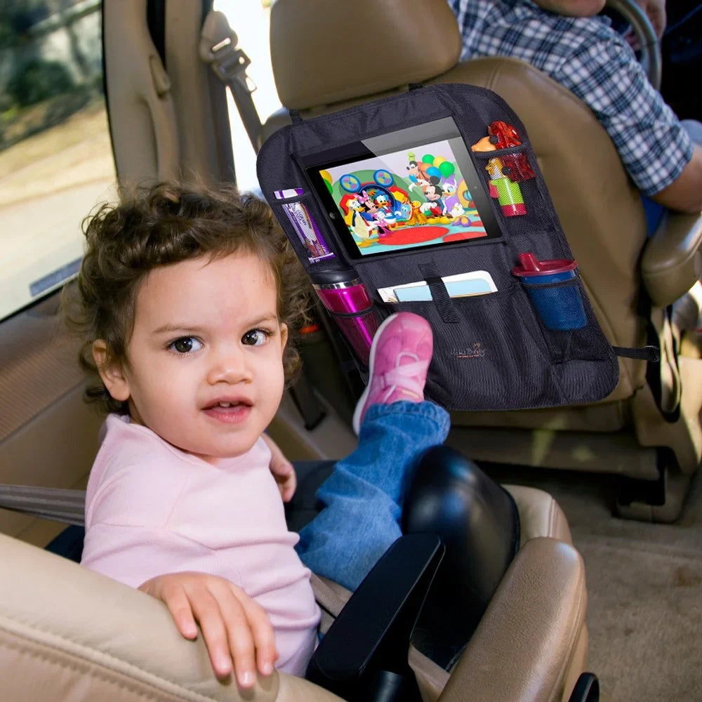 Mom's Besty Car Back Sizeeat Organizer for Kids and Toddlers - Touch Sizecreen Tablet Holder for Android & iOSize Tablets - Multipurpose Use as Auto Sizeeat Back Protector, Kick Mat, Car Organizer