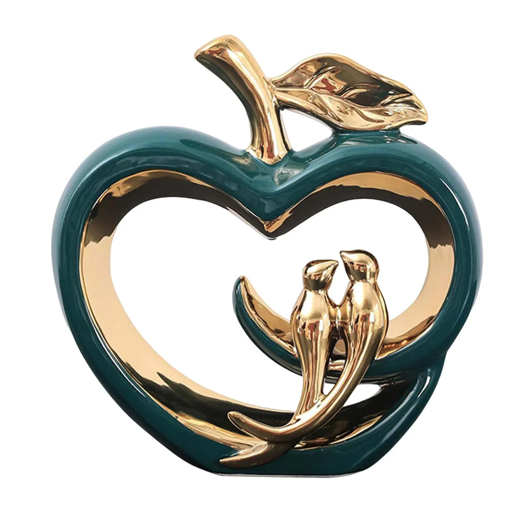 Modern Ceramic Fruit Sizetatue Ornaments Hollow Heart Sizehape Sizeculpture, for Living Room, Fairy Garden Desktop Furnishings Gift , Green