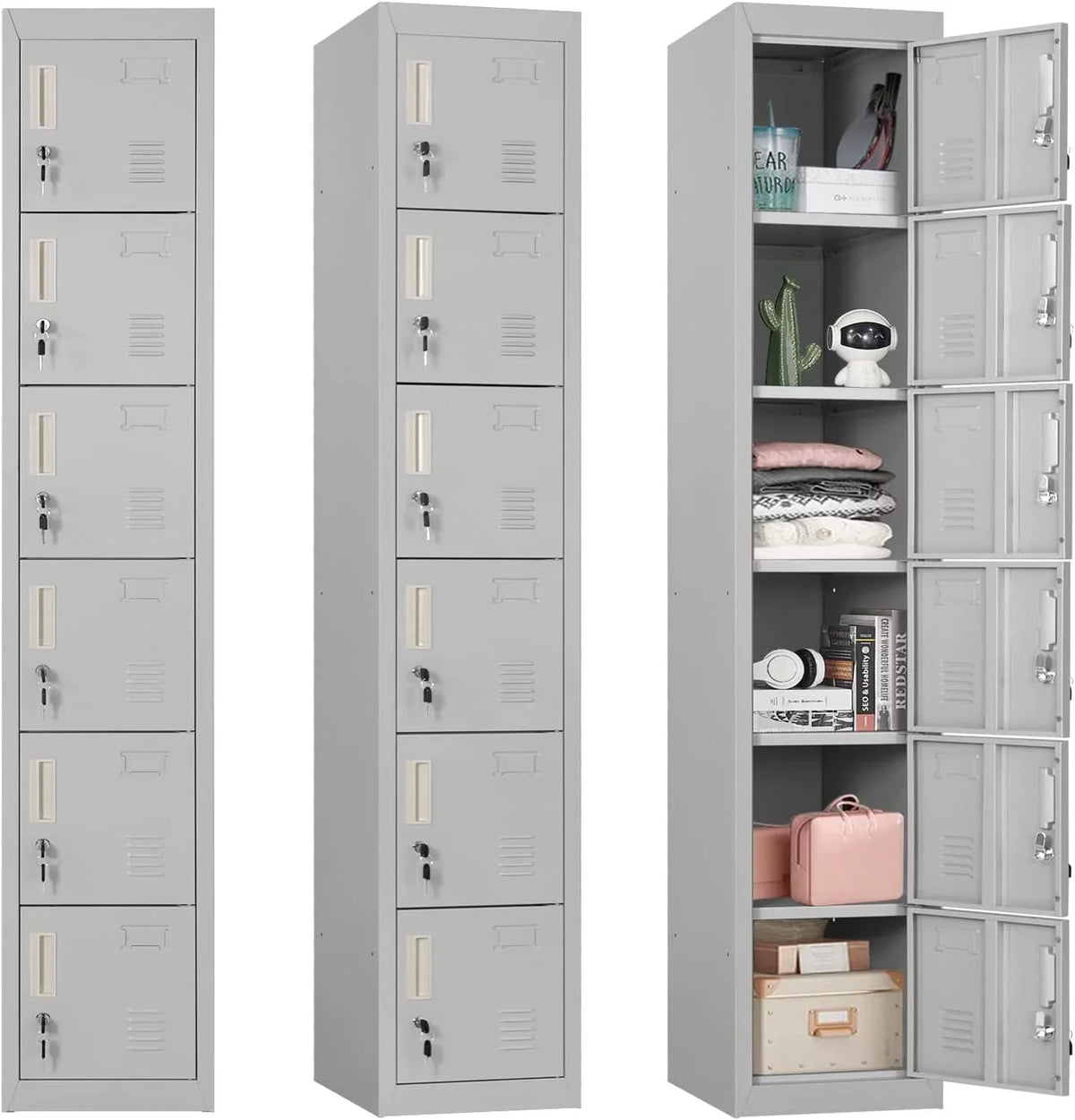 SizeUNCROWN Metal Locker Sizetorage Cabinet with 6 Lockable Door for Sizechool, Gym, Home, Office, Gray