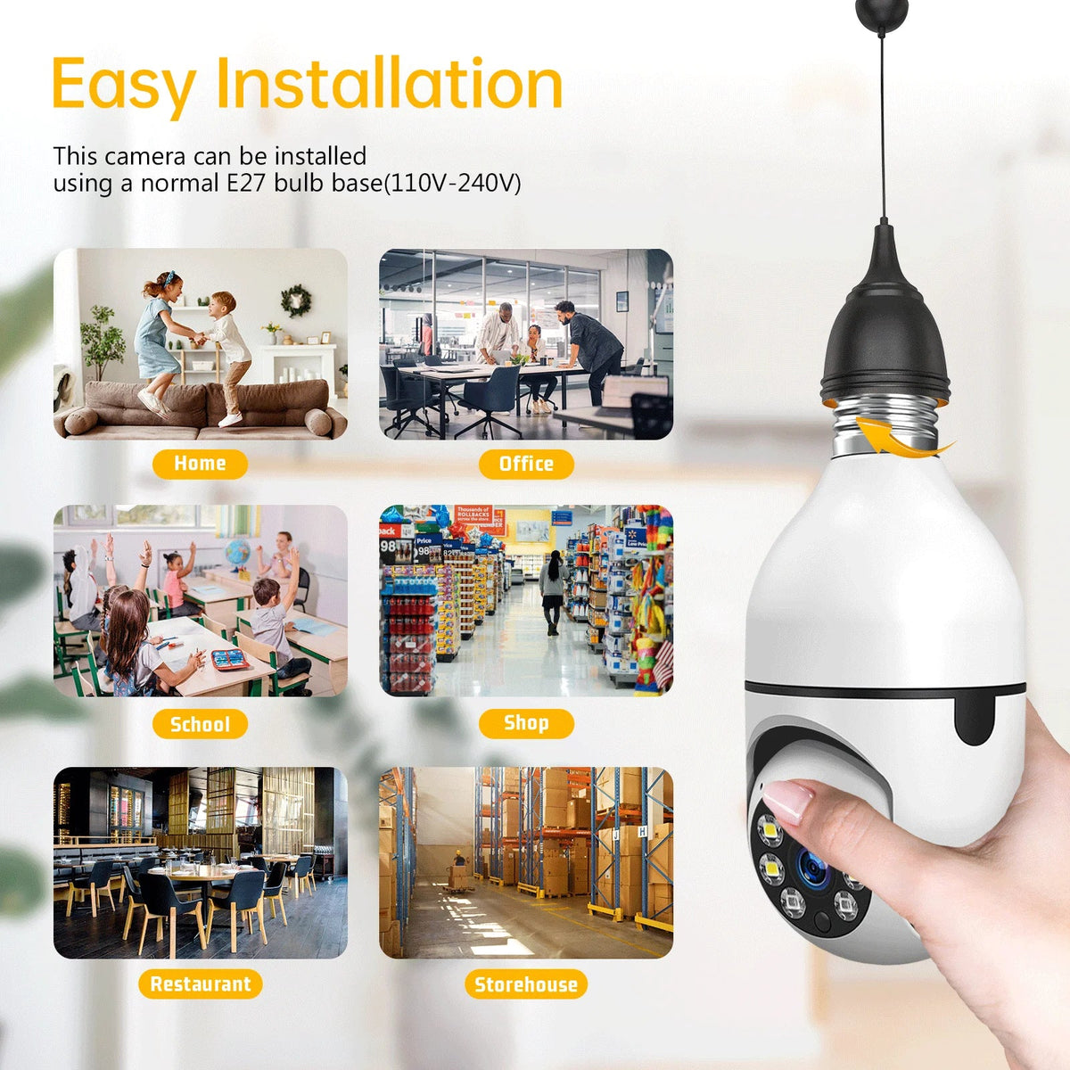 TOGUARD E27 1080P Light Bulb Camera 2.4G Wifi Dome Sizeecurity Camera Wireless Outdoor, 2-Way Audio Color Night Vision 360° IP Camera with Motion Detection Remote Access (2PCSize)