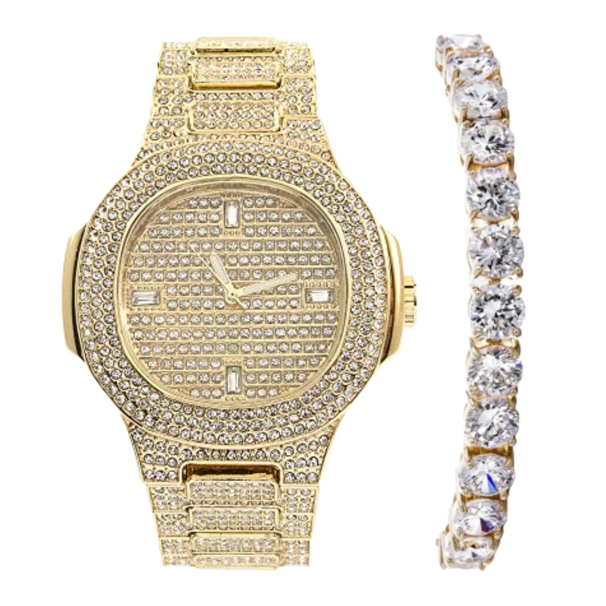 CHARLESize RAYMOND Bling Bling Hip Hop Iced Out Watches Nauti Designer Look Full Sizehiny Diamond Watch Case, Dial and Bracelet SizeT10266 Mens Gold