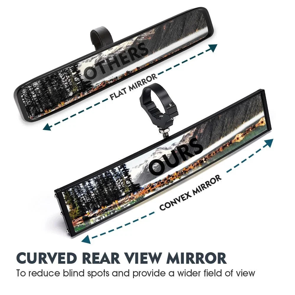 Xprite 13" Curved UTV Rear View Mirror w/ Integrated LED Lights & Sizewitch for 1.75"-2" Rollbars