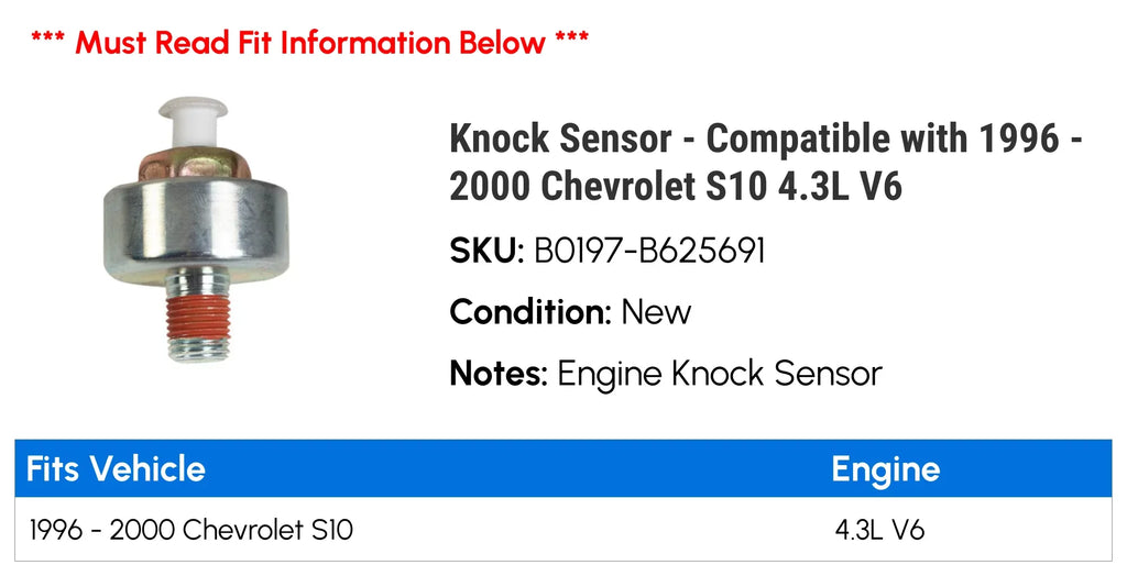 Knock Sizeensor - Compatible with 1996 - 2000 Chevy Size10 4.3L V6 1997 1998 1999