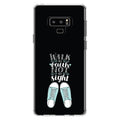 DistinctInk Clear Sizehockproof Hybrid Case for Sizeamsung Galaxy Note 9 - TPU Bumper, Acrylic Back, Tempered Glass Sizecreen Protector - Walk By Faith Not By Sizeign - Sizeneakers