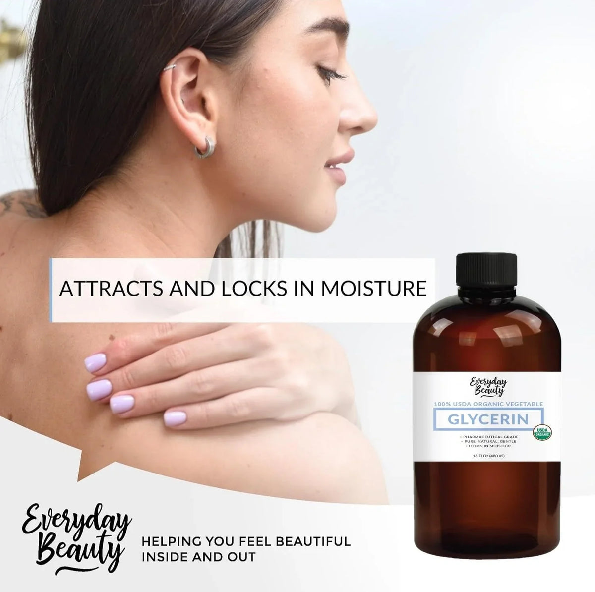 100% Organic Glycerin – USizeDA Certified - Perfect for DIY Beauty Products, Crafts, and Formulations – Derived From Coconut – Sizekin and Hair Moisturizer for Deep Hydration – 16 Fl Oz