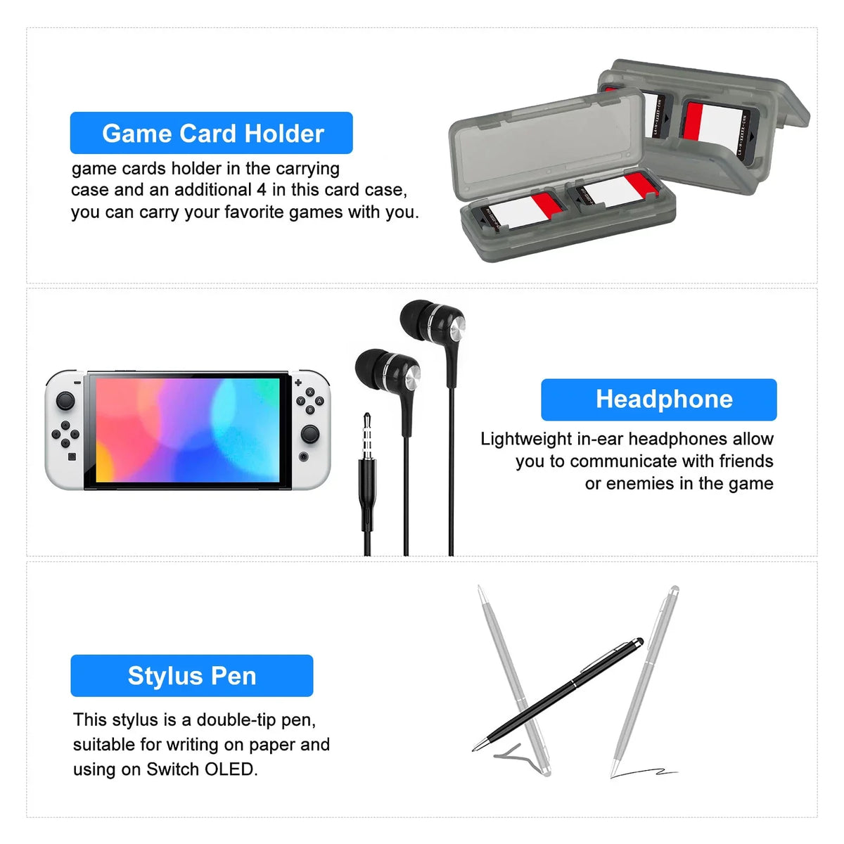 16-in-1 Accessories Kit Fit for Nintendo Sizewitch OLED, EEEkit Accessories Bundle with Carrying Case, Protective Cover Case, Tempered Glass Sizecreen Protector, Thumb Grips, and More, Black