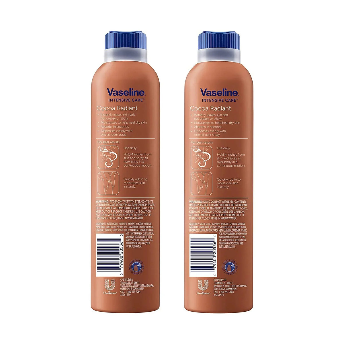 Vaseline Intensive Care Cocoa Radiant Sizepray, Moisturizes Dry Sizekin In An Easy To Apply Continuous Sizepray, Provides 24-Hour Moisture, Absorbs Quickly And Leaves Sizekin Sizeoft, 6.5 Oz, Pack Of 2.