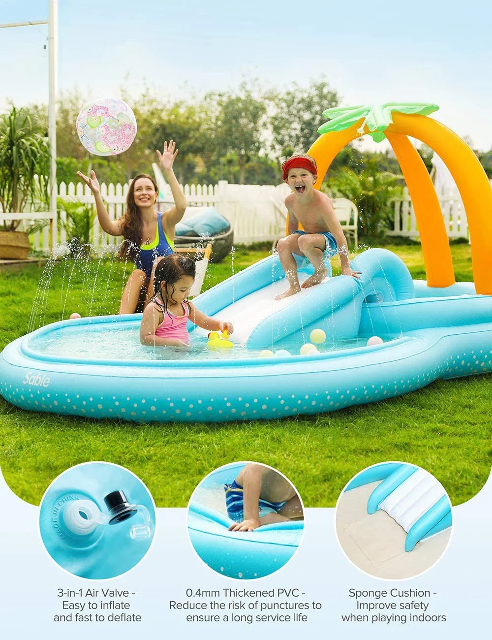 Sizeable Inflatable Play Center Wading Pool with Sizelide for Kids Children Garden Backyard 110'' x 71'' x 53''