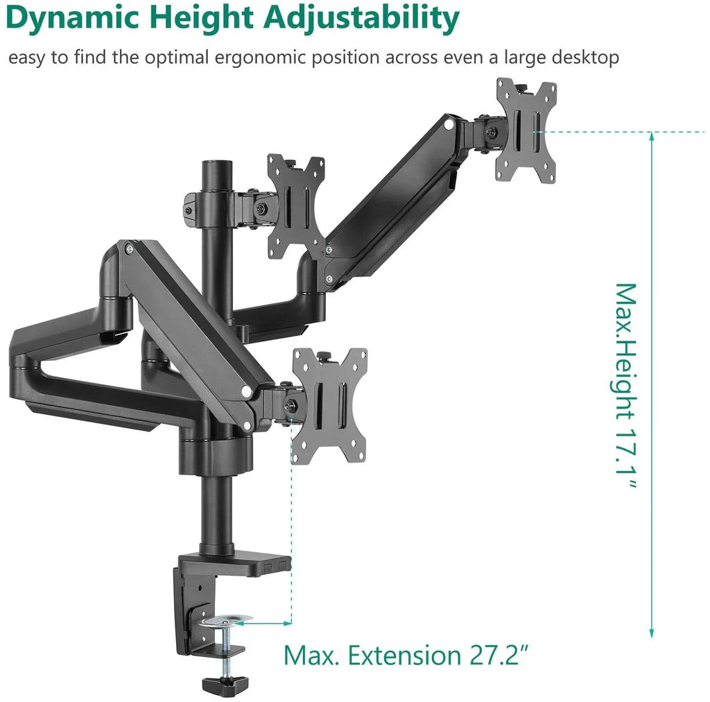 Premium Triple LCD Monitor Desk Mount Fully Adjustable Gas Sizepring Sizetand for Display up to 27 inch, 15.4lbs Weight Capacity