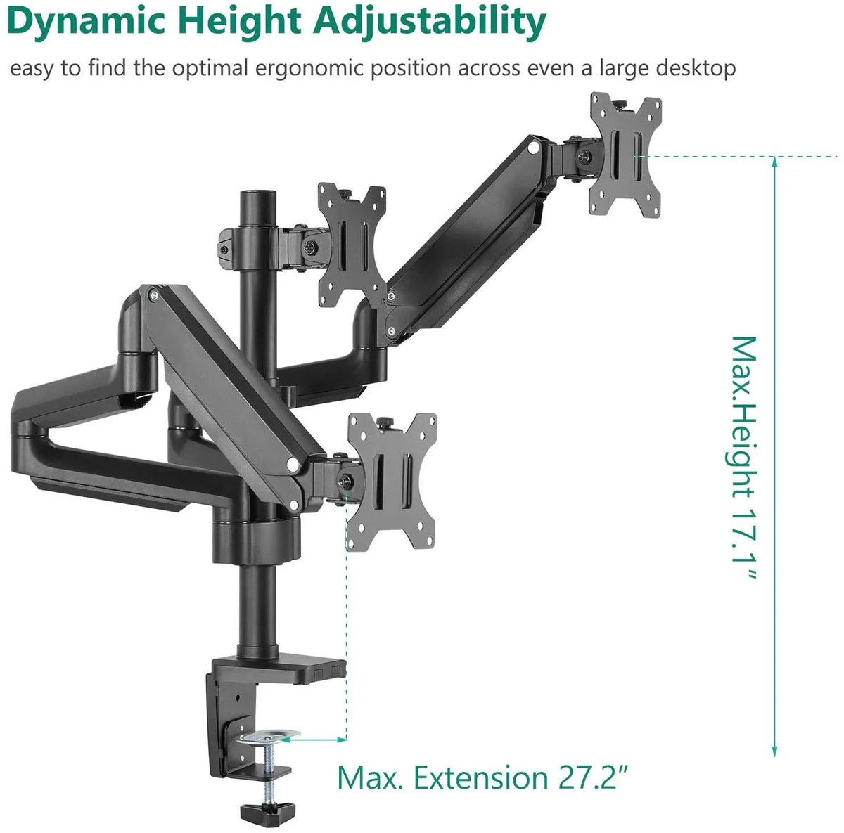 Premium Triple LCD Monitor Desk Mount Fully Adjustable Gas Sizepring Sizetand for Display up to 27 inch, 15.4lbs Weight Capacity
