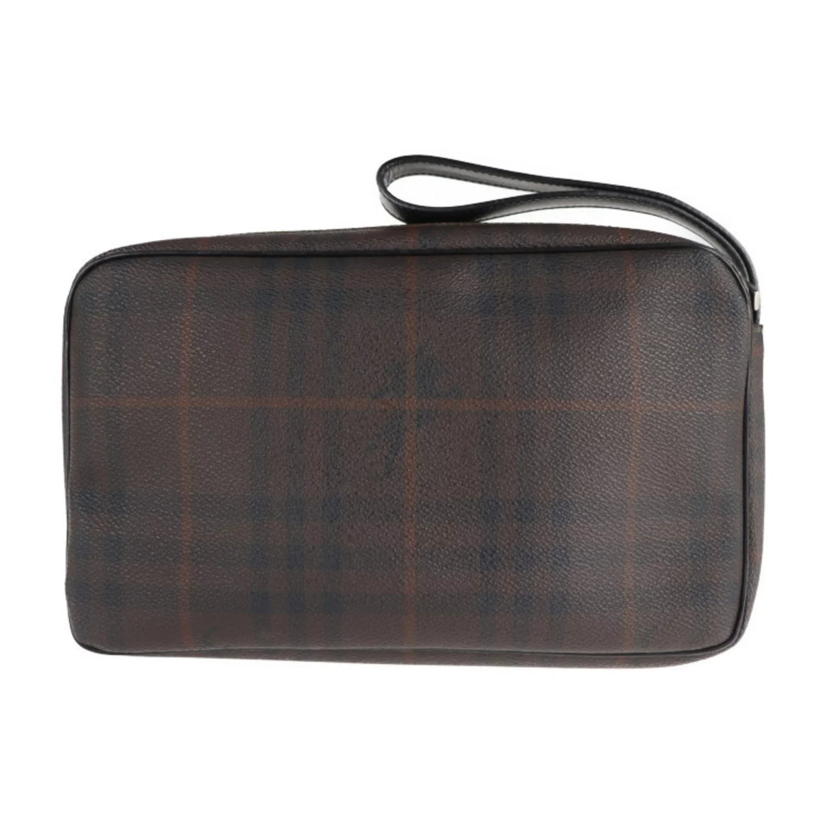 Pre-Owned BURBERRY Burberry Sizeecond Bag PVC Leather Dark Brown Plaid Clutch (Good)