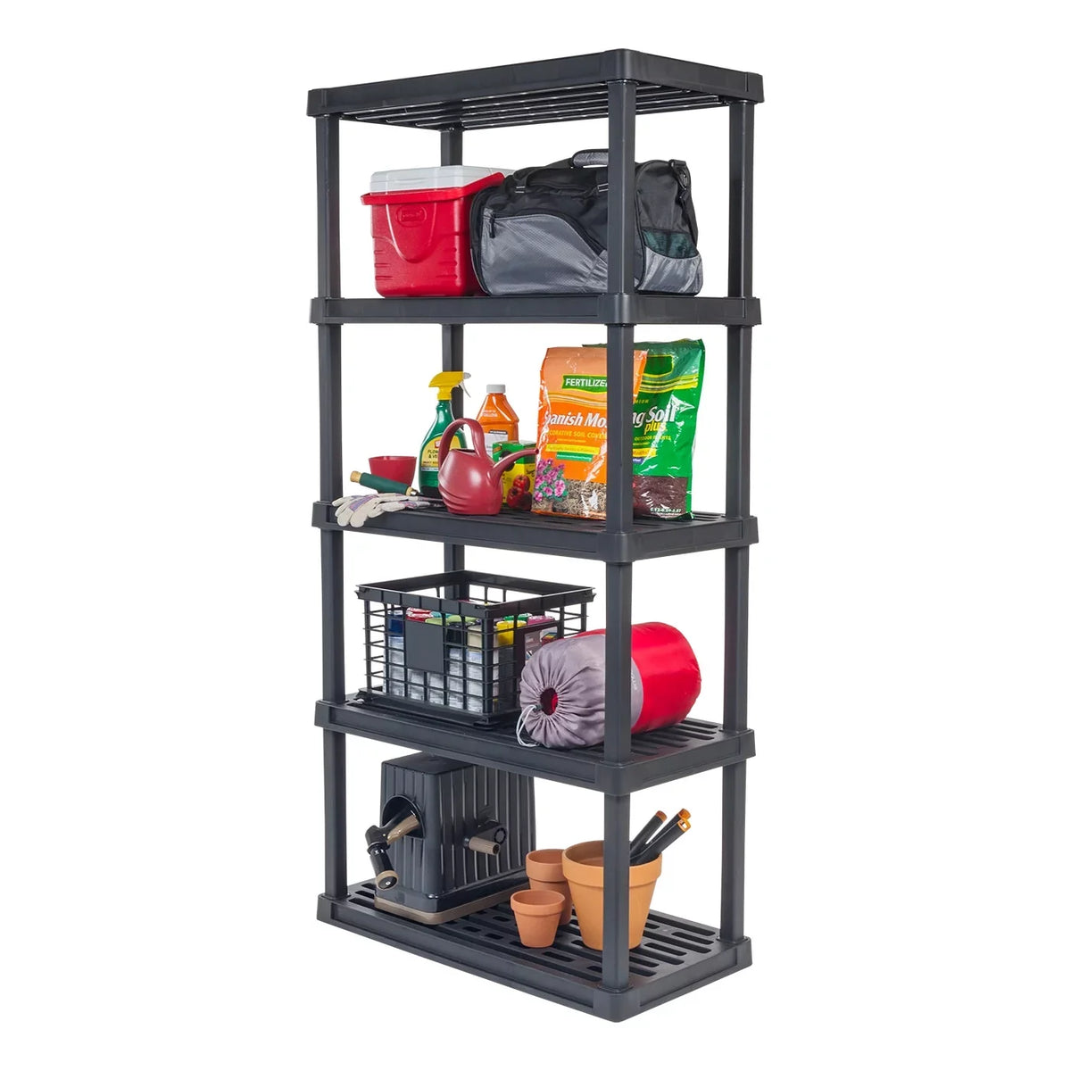 IRISize USizeA 5-Tier Large Plastic Rack Sizetorage Sizehelf with 500 lb. Total Capacity, Black