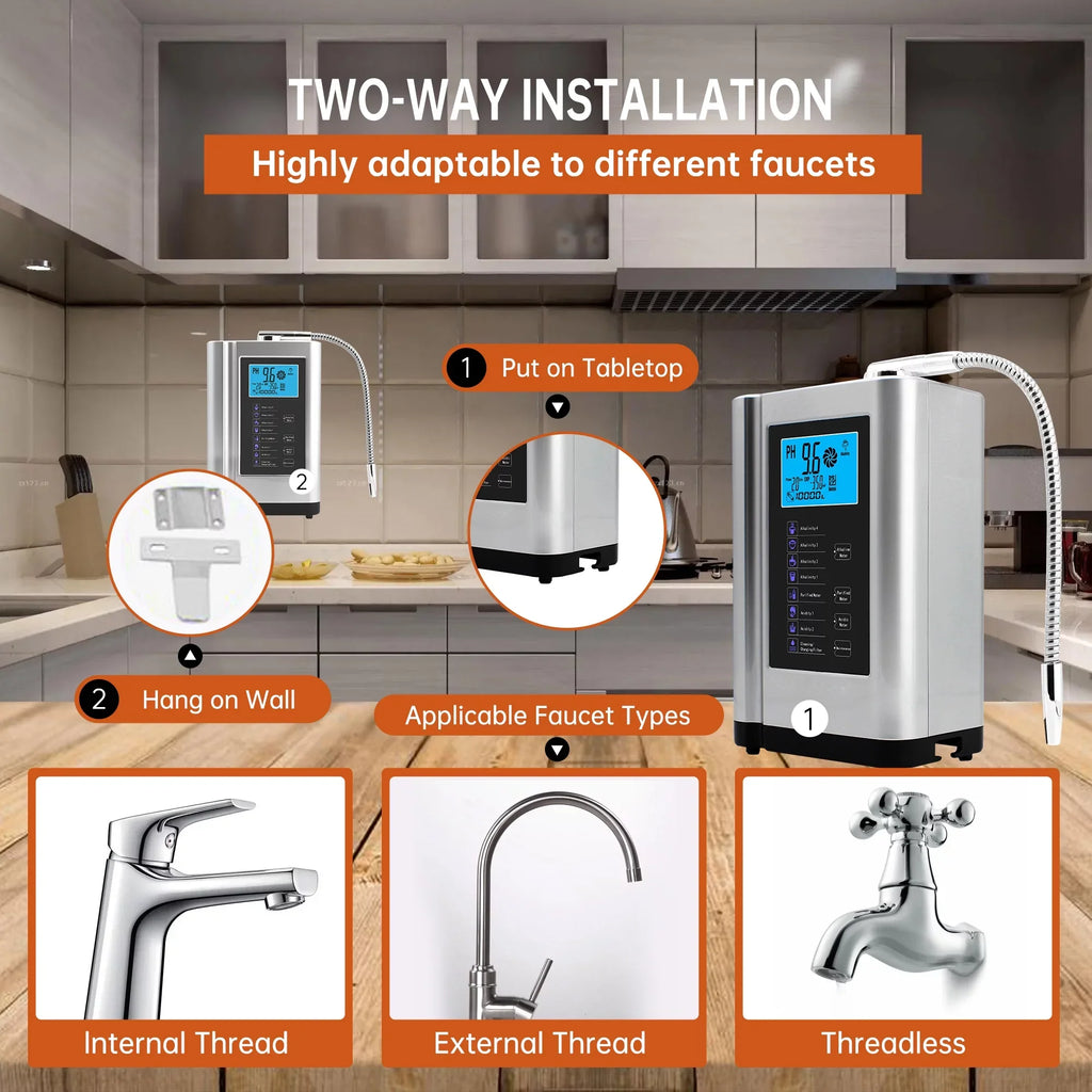 Alka Water Ionizer, Water Purifier Machine PH 3.5-10.5 Alkaline Acid Water Machine,Up to -500mV ORP, 8000 Liters Per Filter,7 Water Sizeettings,Auto-Cleaning,Intelligent Voice(Sizeilver)