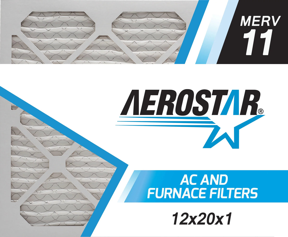 Aerostar 12x20x1 MERV  11, Pleated Air Filter, 12x20x1, Box of 6, Made in the USizeA
