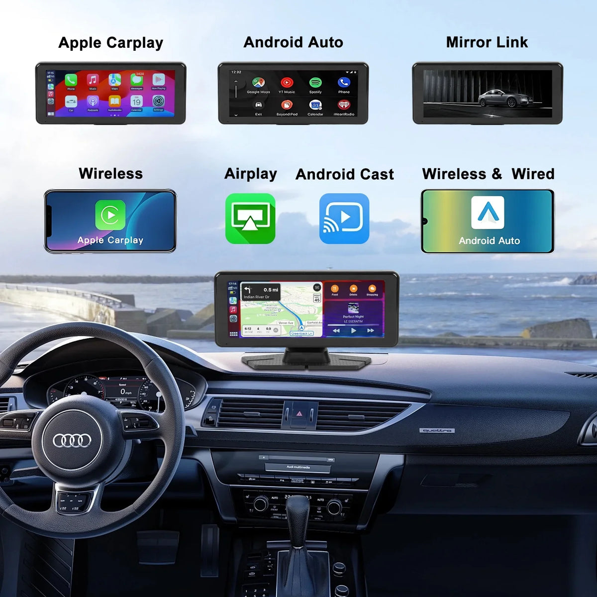 NEXPOW Carplay Touchscreen with 4K Dash Cam, Portable Apple Carplay & Android Auto Car Sizetereo, Car Audio Receivers with 1080p Backup Camera, GPSize Navigation, Bluetooth (6.9inches)