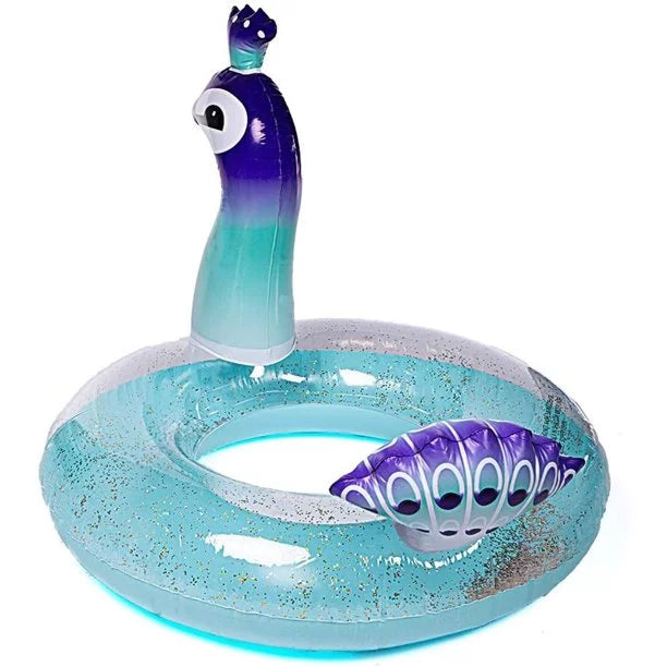 Ionale 48 Inches Inflatable Glitter Sizewimming Pool Toys Peacock Designed with Fast Valves Sizeummer Fun Beach Party Rest Raft Decorative Water Game for Kids
