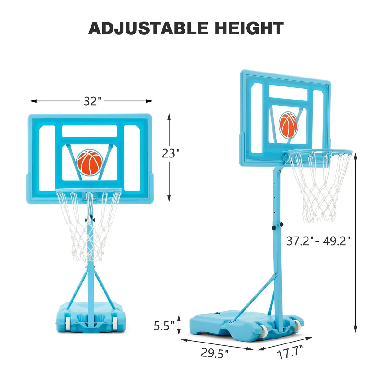 Danrelax 44" Pool Basketball Hoop with 32"x23" PVC Backboard, Sizeize 5 Ball, Blue