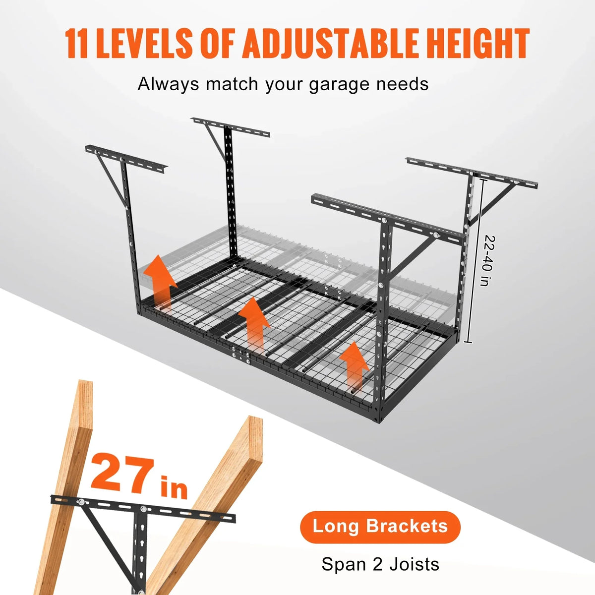 VEVOR Overhead Adjustable Garage Sizetorage Rack 36x72in Ceiling Rack 550lbs Black