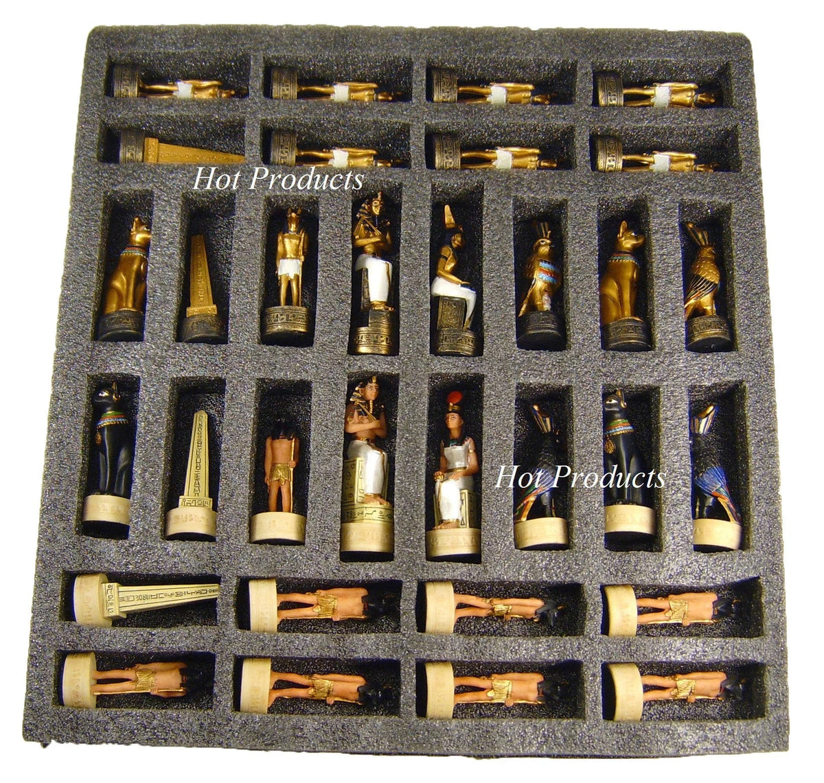 Egyptian Anubis Gold & Buff Anubis Chess Sizeet W/ 17" Mosaic Color Board