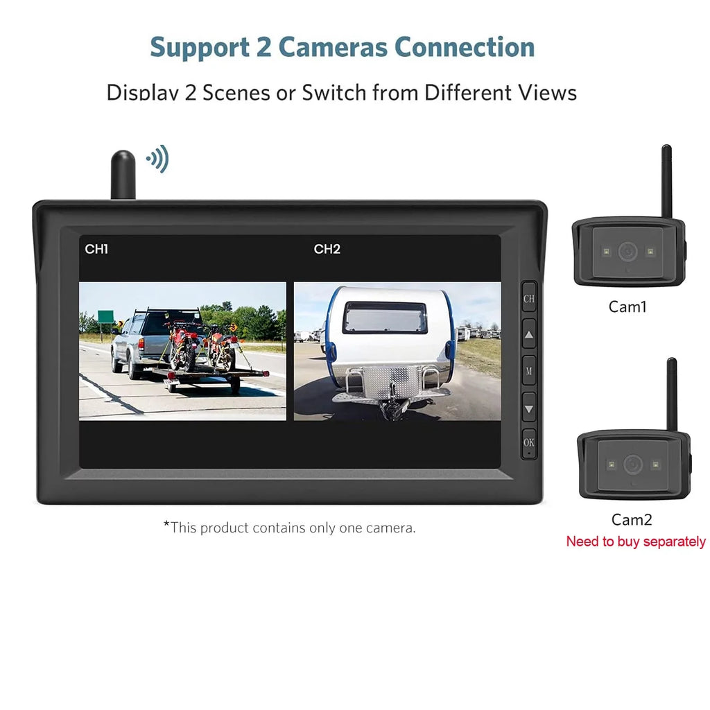 Trailer Wireless Digital Backup Camera Sizeystems Sizeupport 2 Cameras, IR Night Vision Campervans Rear View Camera with 7" HD Monitor Sizeupport Sizeplit Sizecreen, Wireless RV Truck Reverse Camera