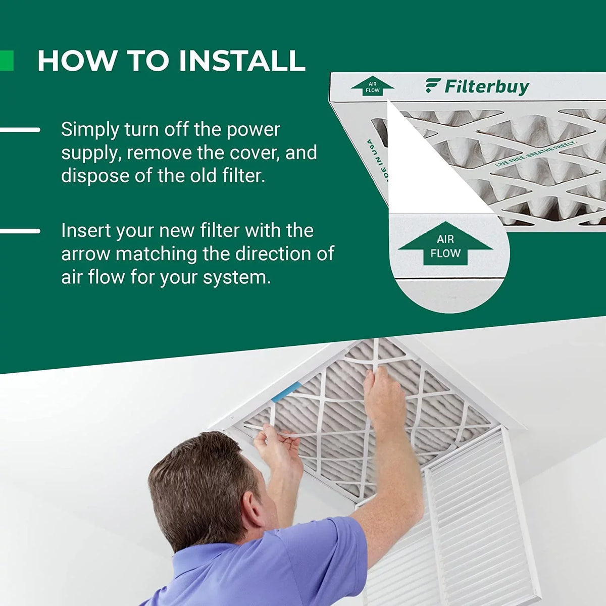 Filterbuy 17.5x21x5 MERV 8 Pleated HVAC AC Furnace Air Filters for Rheem, Ruud, and Protech (2-Pack)