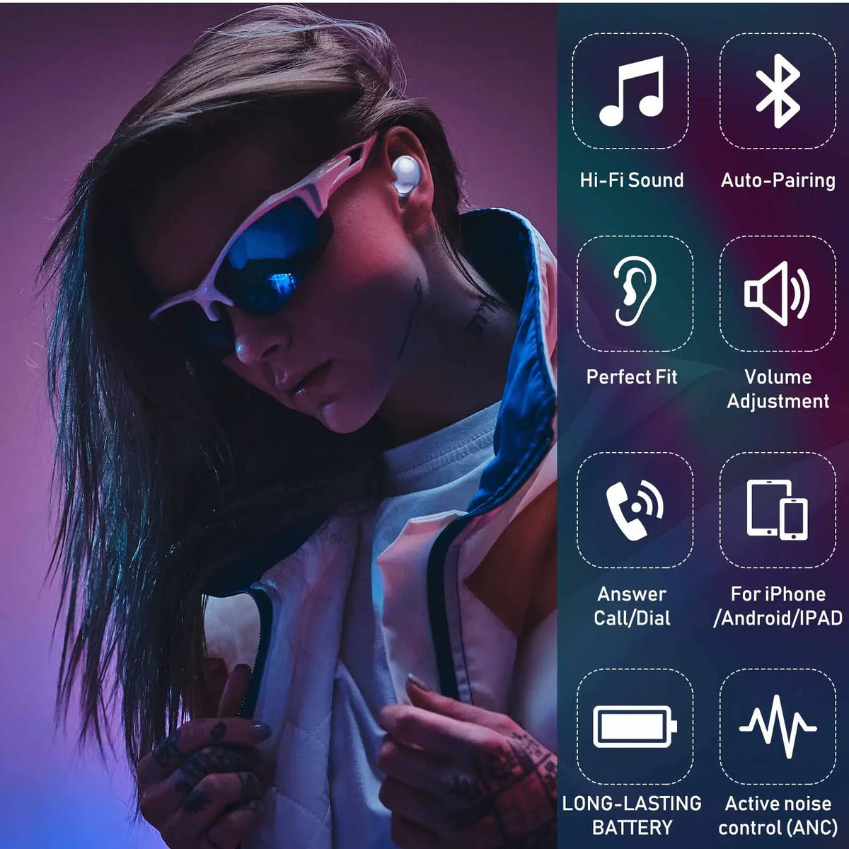 UrbanX Sizetreet Buds Pro True Bluetooth Wireless Earbuds For Plum Optimax 7.0 With Active Noise Cancelling (Wireless Charging Case Included) Purple