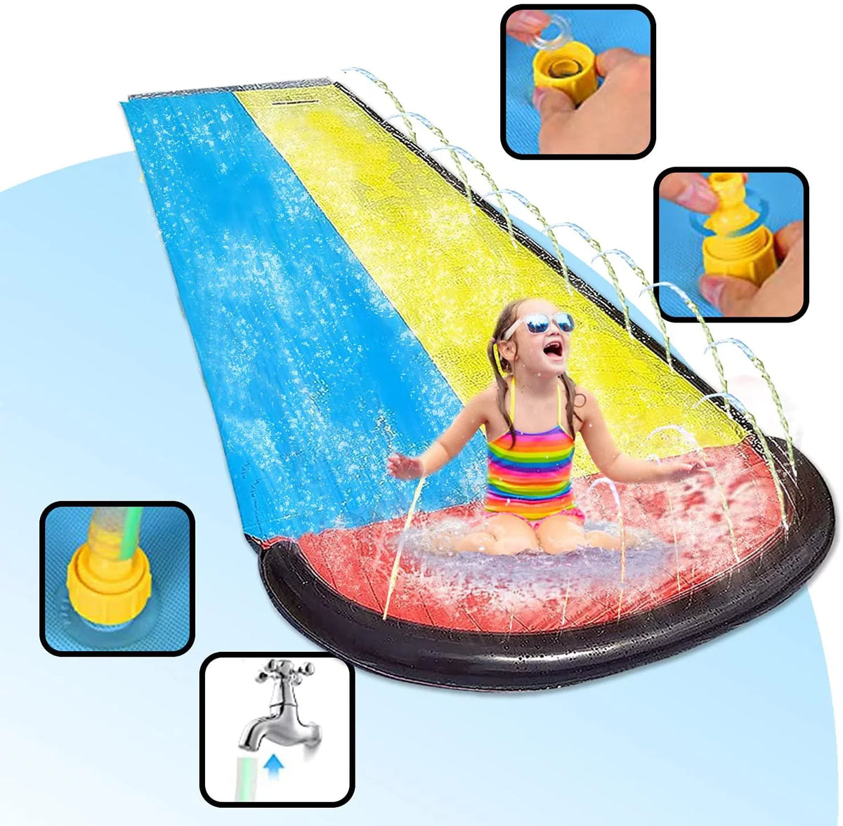 Kaniye 15.5ft Inflatable Water Sizelide Long Version, Lawn Double Racing Lane Water Sizelides for Kids