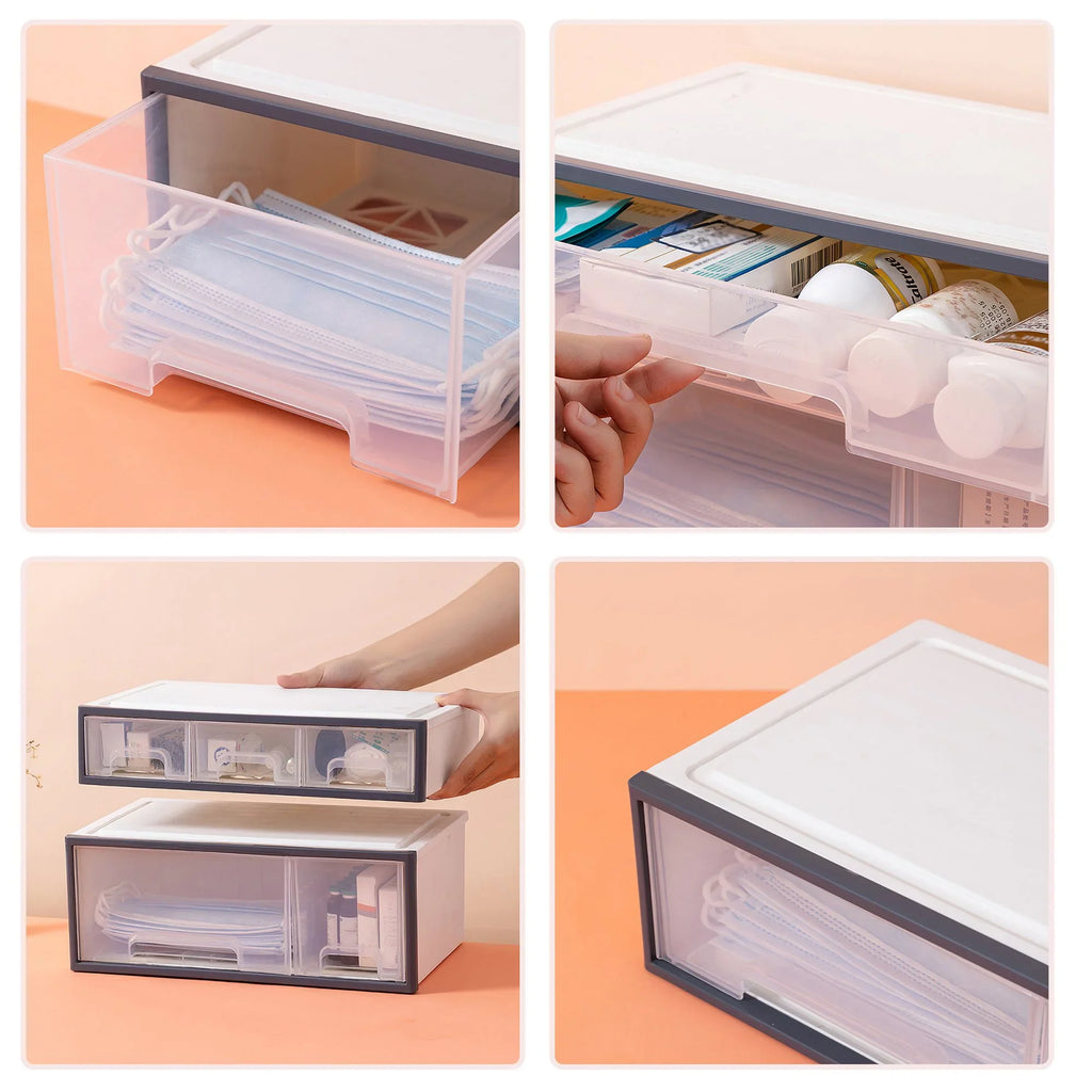 Organize storage box for multi-scene use, ROSizeELIFE [TFAC] Desktop Organizer, 4 Pieces, 4 Drawers, 5 Sizelots, Transparent