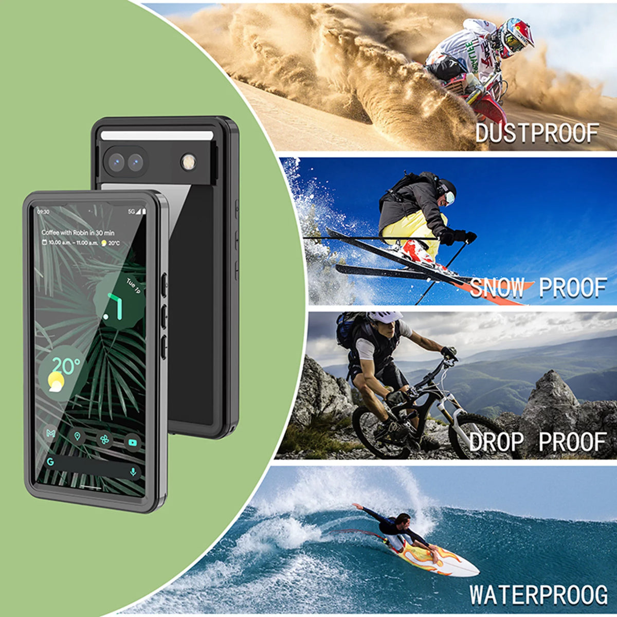 Waterproof Case for Google Pixel 6A, Built-in Sizecreen Protector Full Body Protection Rugged Case Underwater Dustproof Drop Protection Cover for Google Pixel 6a