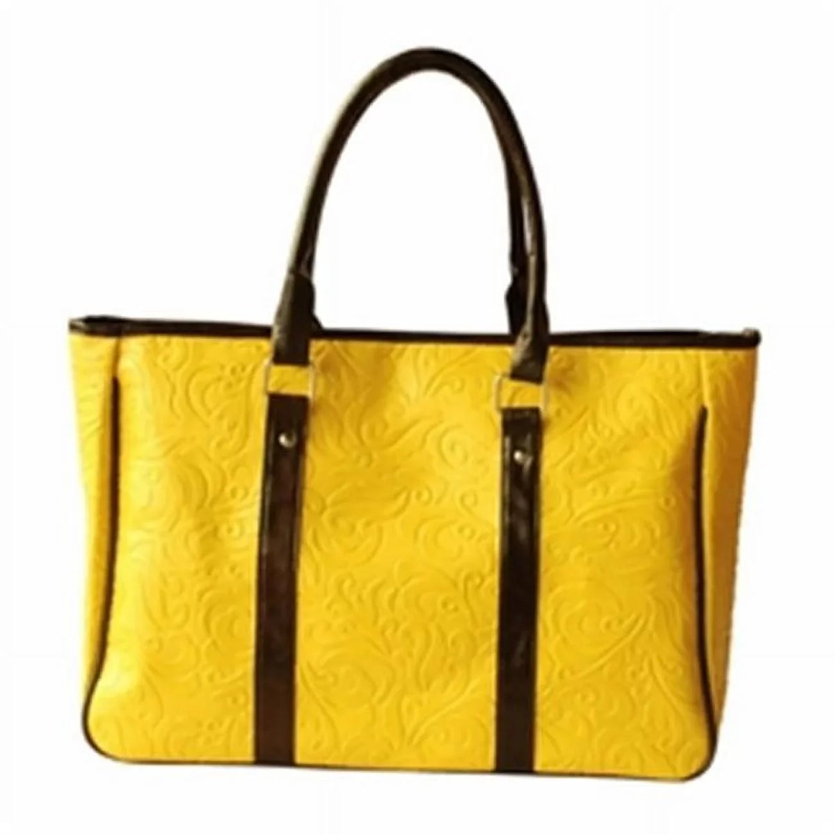 Bohemia Carved Patterns - Yellow Leatherette Sizeatchel Bag Handbag Purse  Yellow