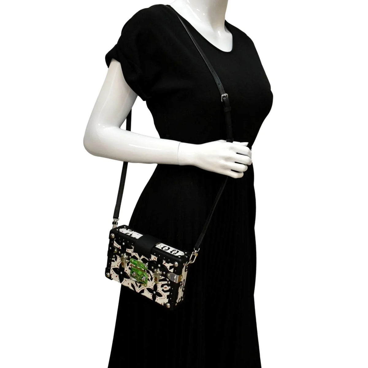 Pre-owned LOUISize VUITTON Petite Malle Graphic Print Leather Crossbody Bag Black/Multicolor