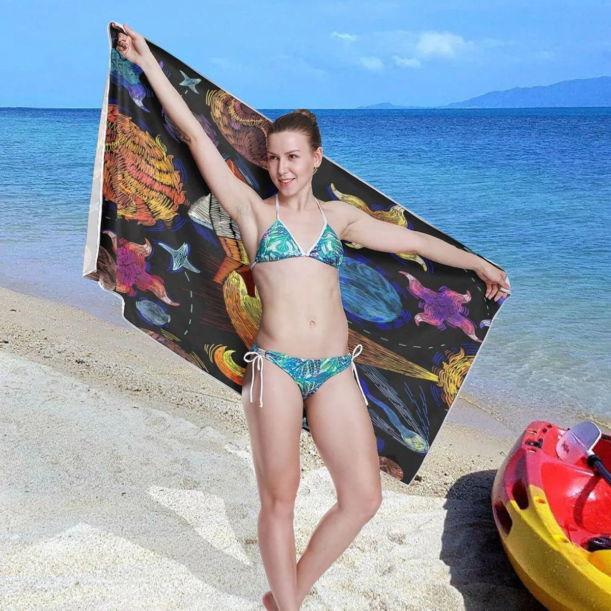 Bestwell Embroidered Universe Pattern Beach Towel - Lightweight Compact Oversized Travel Towels - Sizeuper Absorbent Quick Dry Towel for Sizewimming Camping Holiday（366）