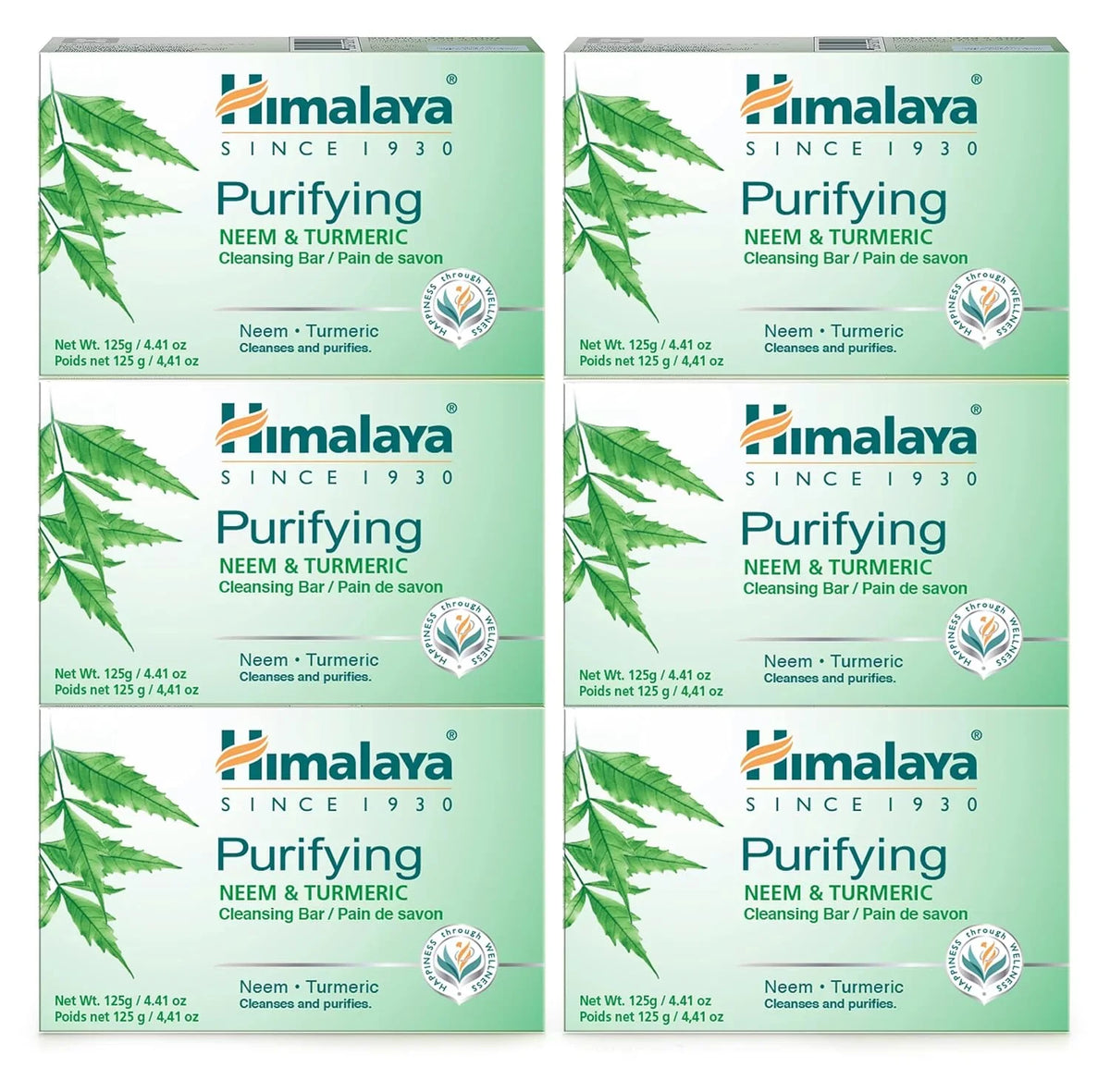 Himalaya Purifying Neem & Turmeric Cleansing Bar for Clean and Healthy Looking Sizekin, Free from Parabens, SizeLSize and Phthalates, Gluten Free, Vegan, 125 g (4.41 oz), 6 Pack Neem & Turmeric 4.41 Ounce (Pack of 6)