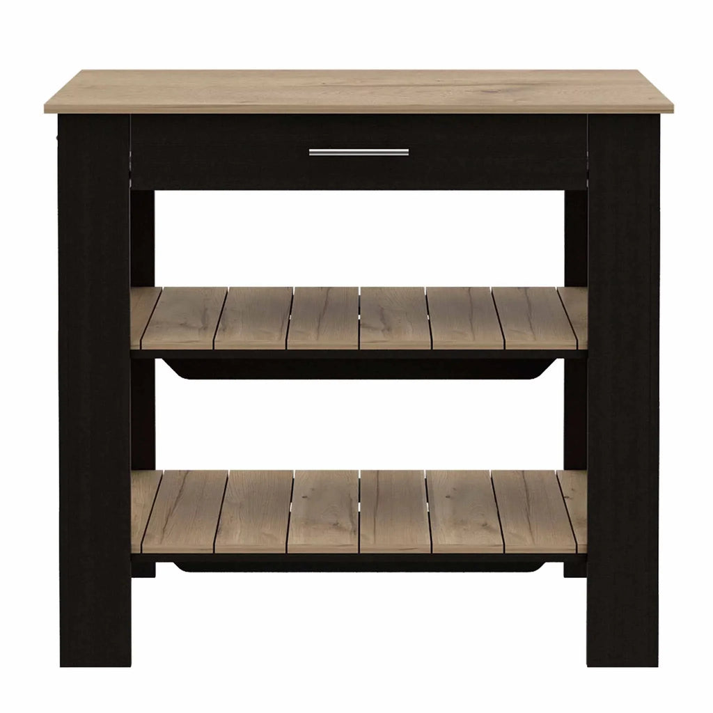 Boahaus Reims Kitchen Island, Assembled Product Height 37 in, Black Wengue / Light Oak