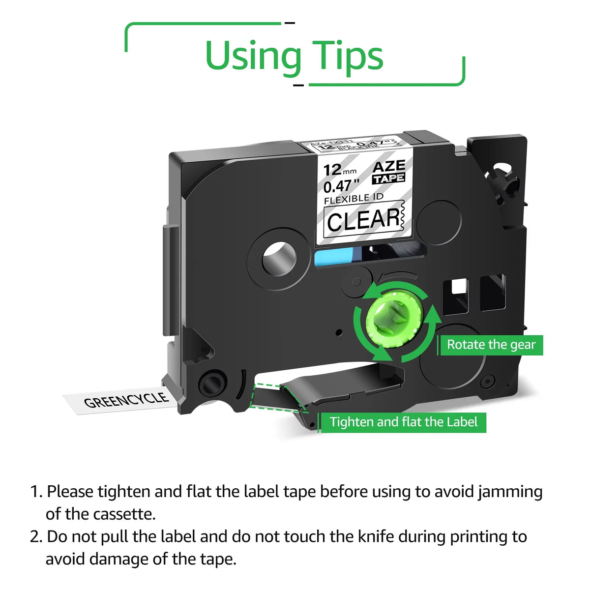GREENCYCLE 50PK Compatible for Brother P-touch 12mm x 8m Black on Clear TZ TZe TZe-FX131 TZ-FX131 TZe-131 TZ-131 Flexible ID Cable Wire Label Tape