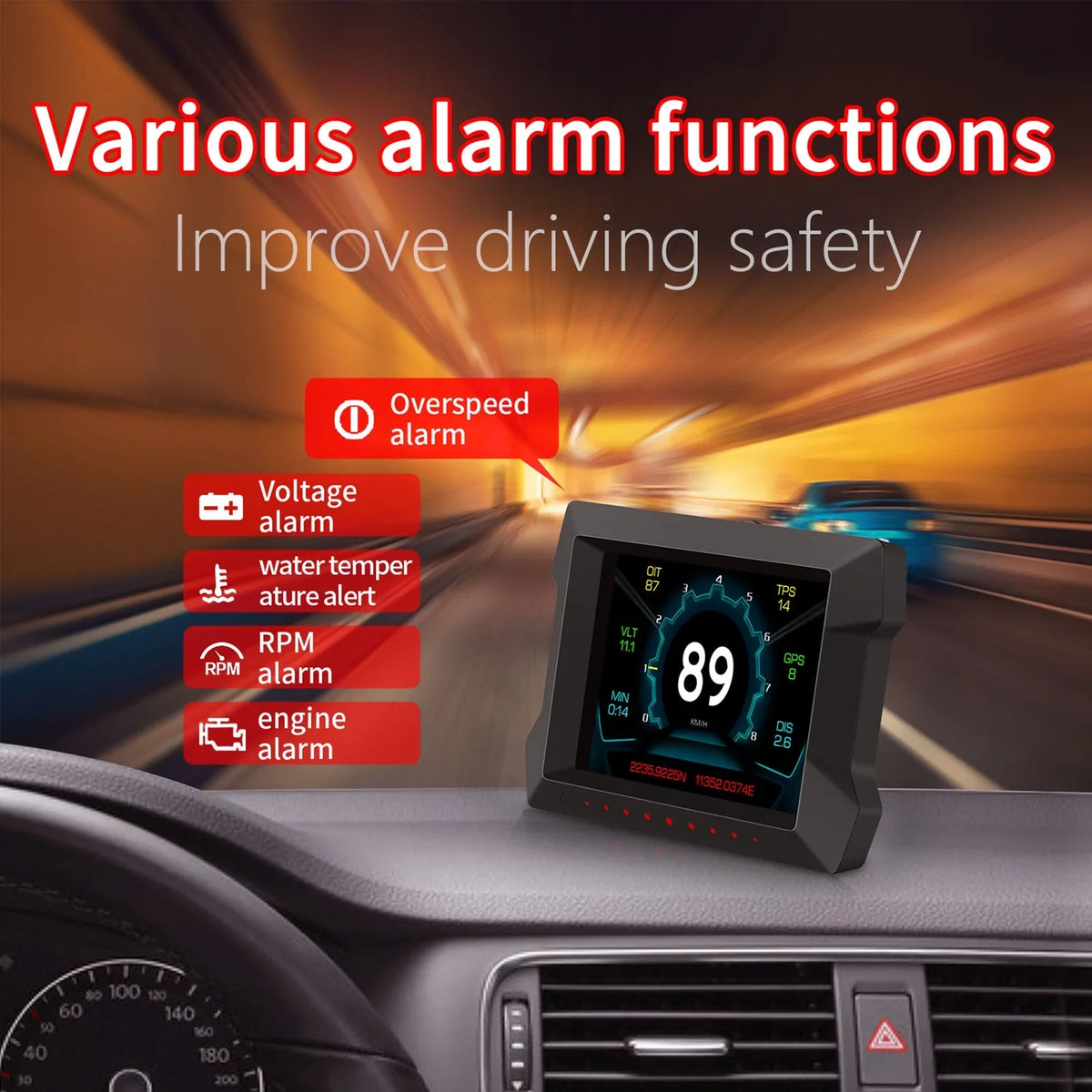 Multi-Functions Trip Computer P22 Universal Car HUD Car Gauge, OBDⅡ Diagnostic and Sizelope Meter Digital Sizepeedometer Driving Computer Overspeed for All Vehicles