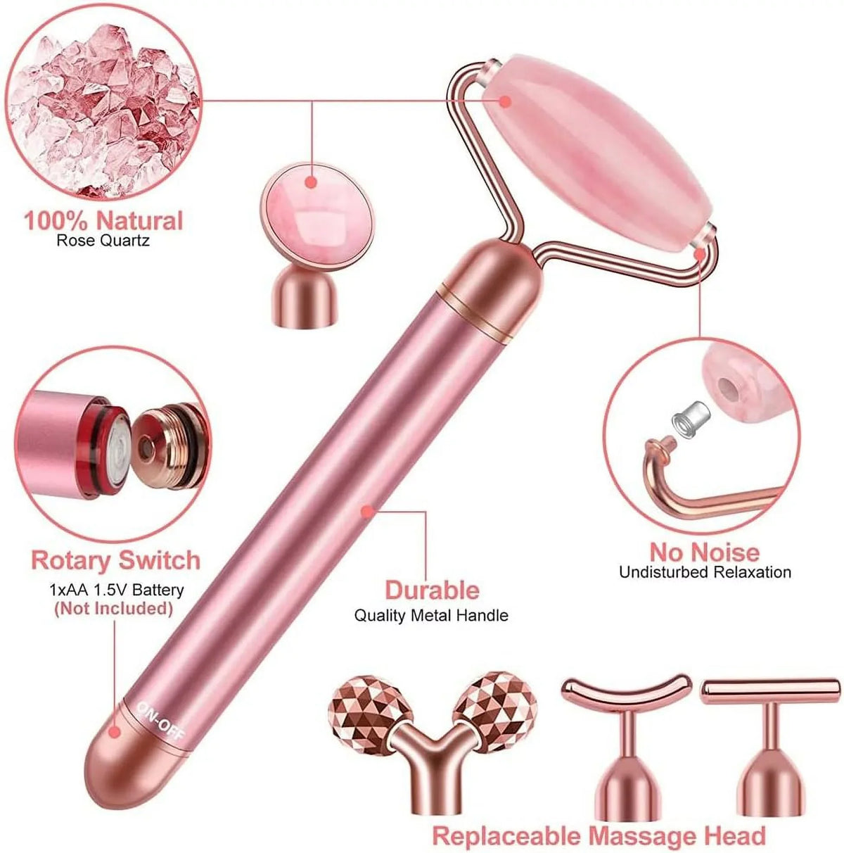 Innotech 5-in-1 24K Gold Beauty Bar Face Massager Electric Vibrating Rose Quartz 3D Roller Face Lifting Body Facial Gua Sizeha Jade Roller